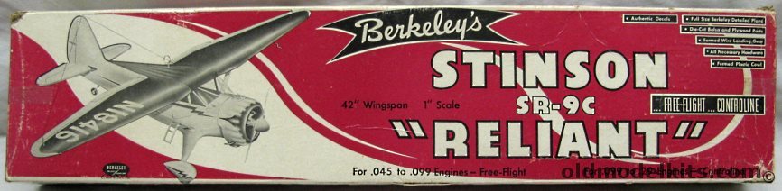 Berkeley 1/12 Stinson SR-9C Reliant - For R/C or Free Flight, 4-19 plastic model kit